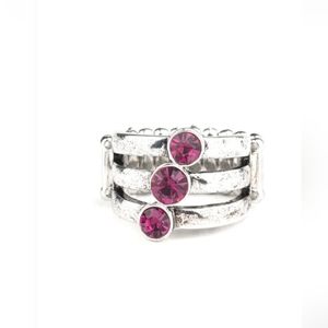 Triple The Twinkle Pink Ring Silver Stretchy Sz 6-10